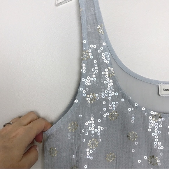 Abercrombie & Fitch Sheer Blue Sequined Tank M - Picture 2 of 8